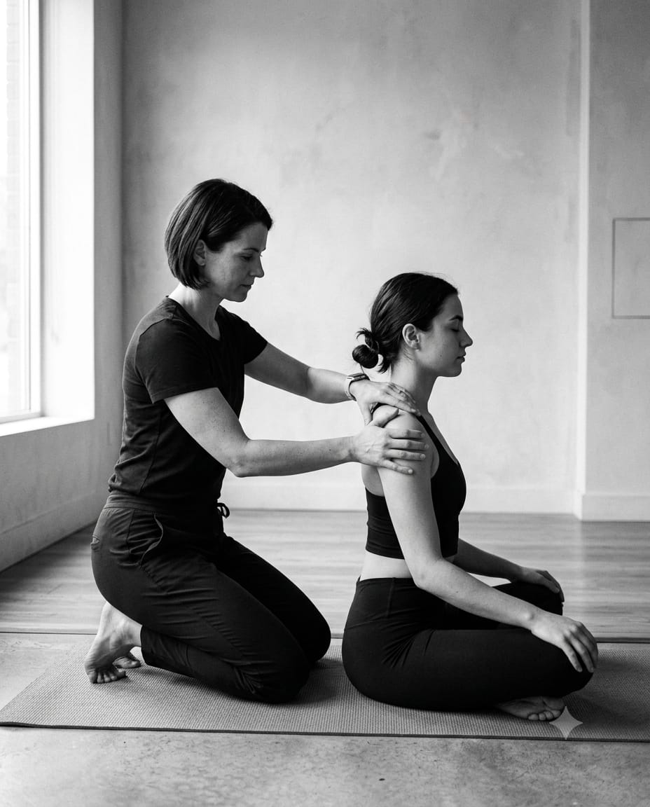 Ajuste biomecánico en clase de yoga